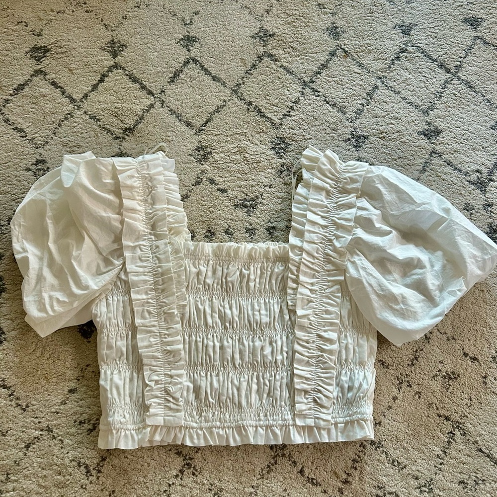 Endless Rose White Puff Sleeve Smocked Blouse
